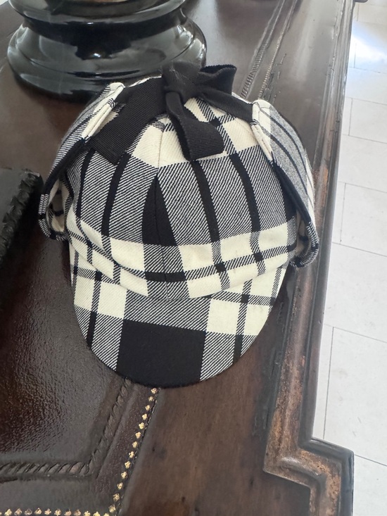 NWOT $1.230 GUCCI Black & Cream Plaid Newsboy Cap with Bow, sz M main image 6